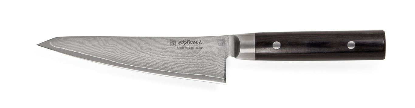 Skalkniv Exxent Kasumi Skinner 14cm med svart handtag och damaskusstål