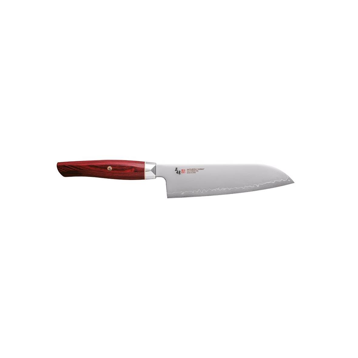 Santokukniv Mcusta Zanmai Revolution Santoku 18cm med röd handtag och bred blad