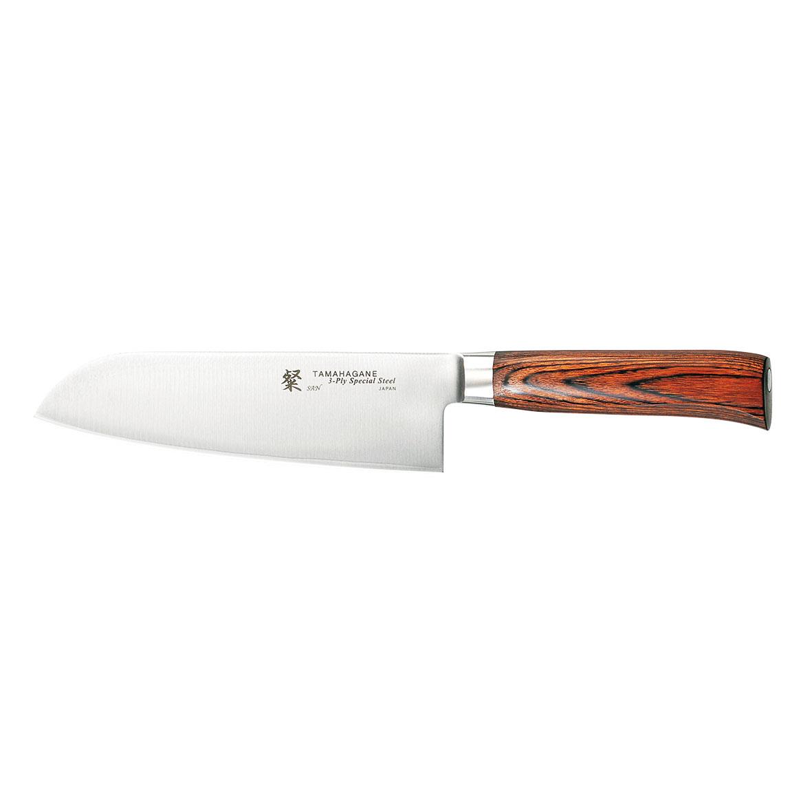 Santokukniv Tamahagane San 17,5cm med trähandtag och vit blad