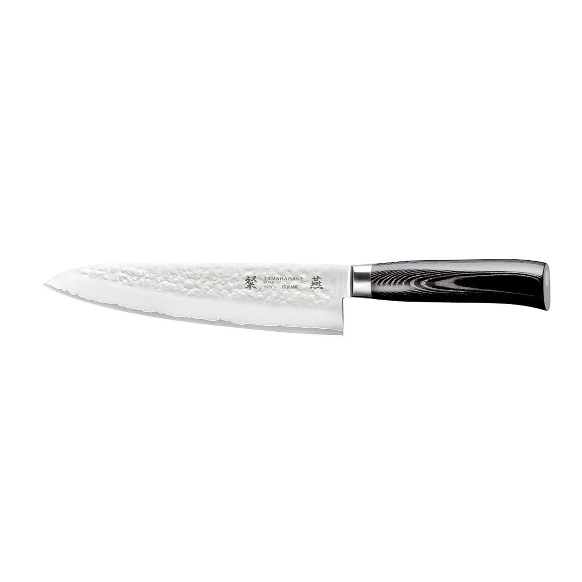 Kockkniv Tamahagane San Tsubame 21cm med svart handtag och damaskusstålblad