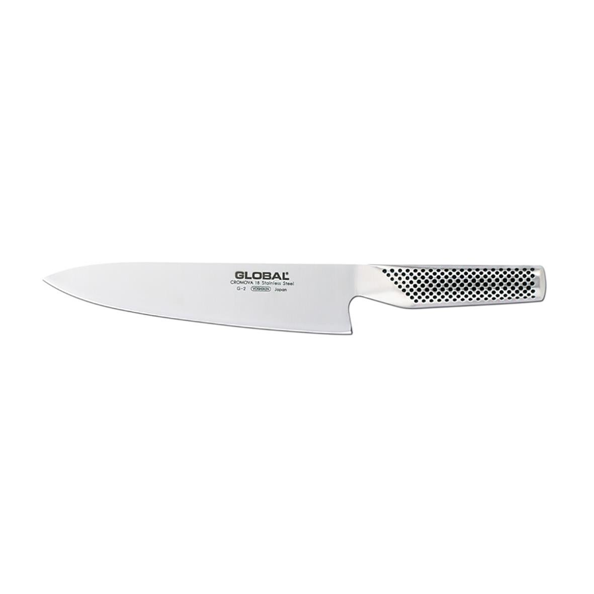 Kockkniv Global G-2 20cm med rostfritt blad och svart och vit handtag