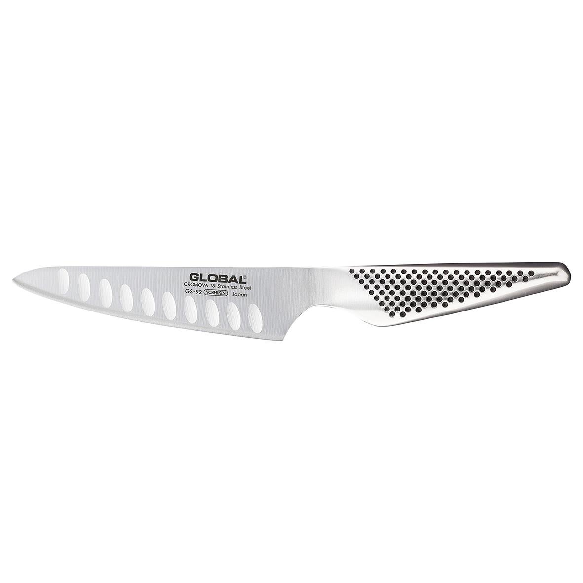 Kockkniv Global GS-92 Olivslipad 13cm med perforerad blad och svart handtag