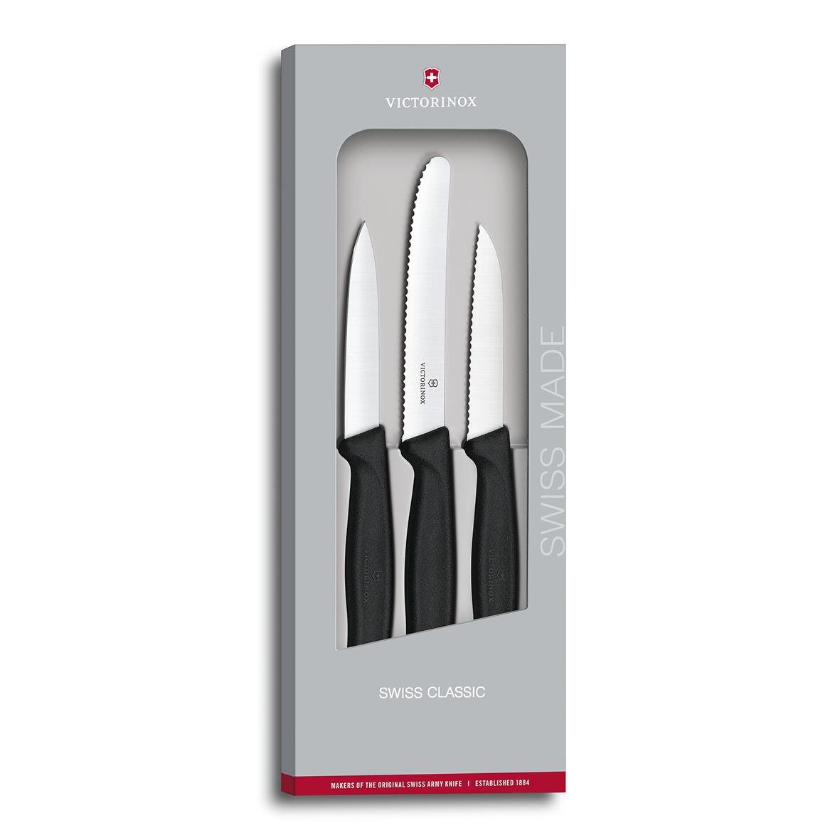 Knivset med tre knivar i svart handtag i förpackning från Victorinox Swiss Classic