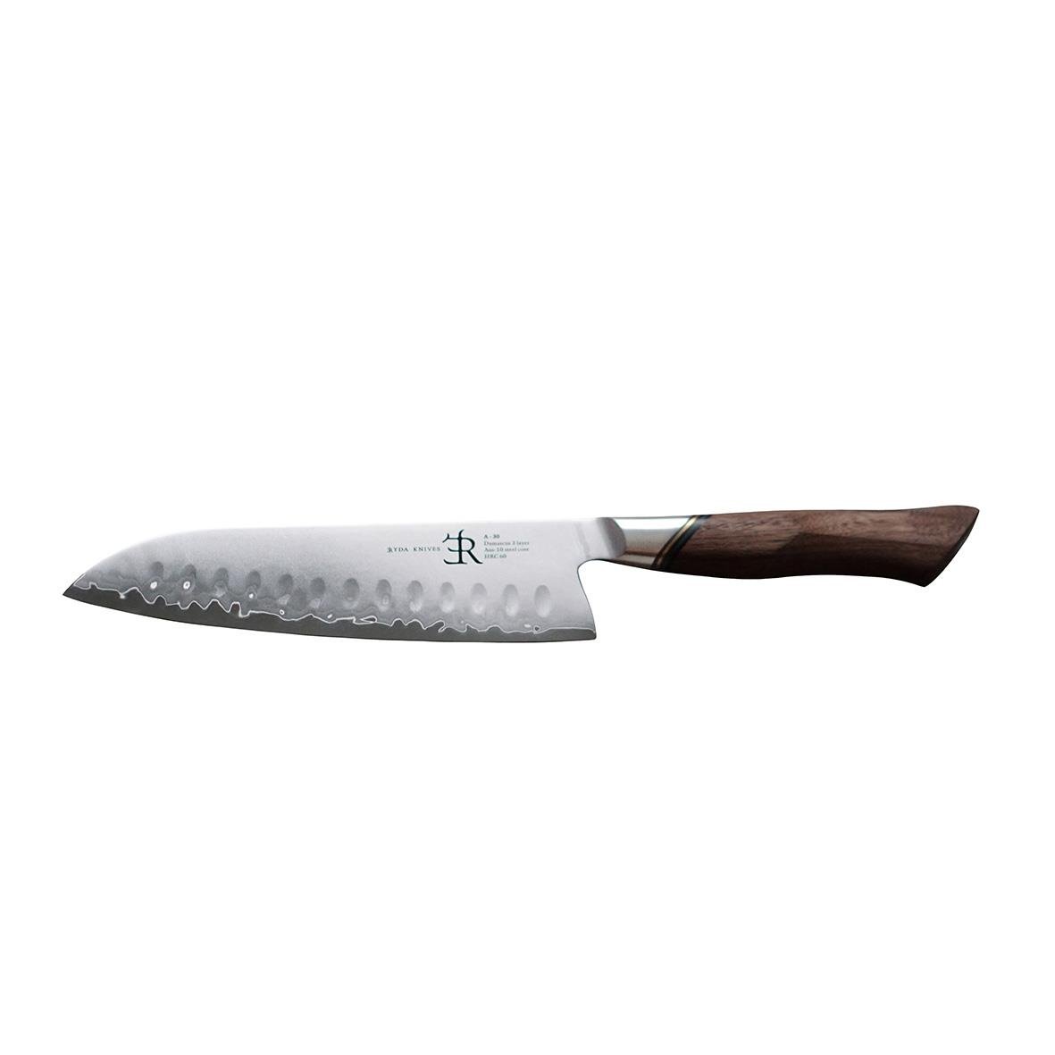 Santokukniv Ryda Knives A-30 18cm med träskaft och vågig blad