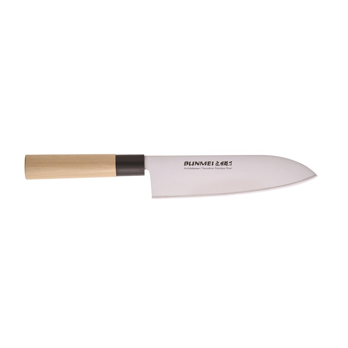 Santokukniv Bunmei 18cm med trähandtag och vit blad