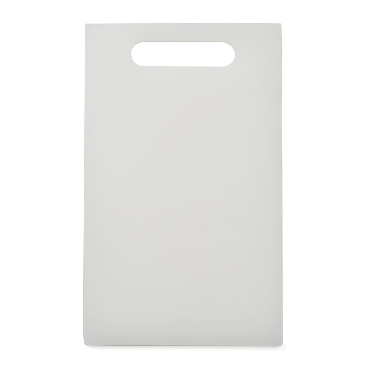 Vit skärbräda i polyeten, mått 24x15cm med handtag
