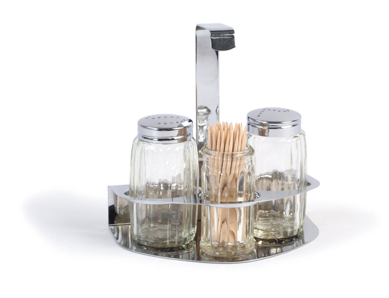 Kryddställ med tre delar för salt, peppar och tandpetare