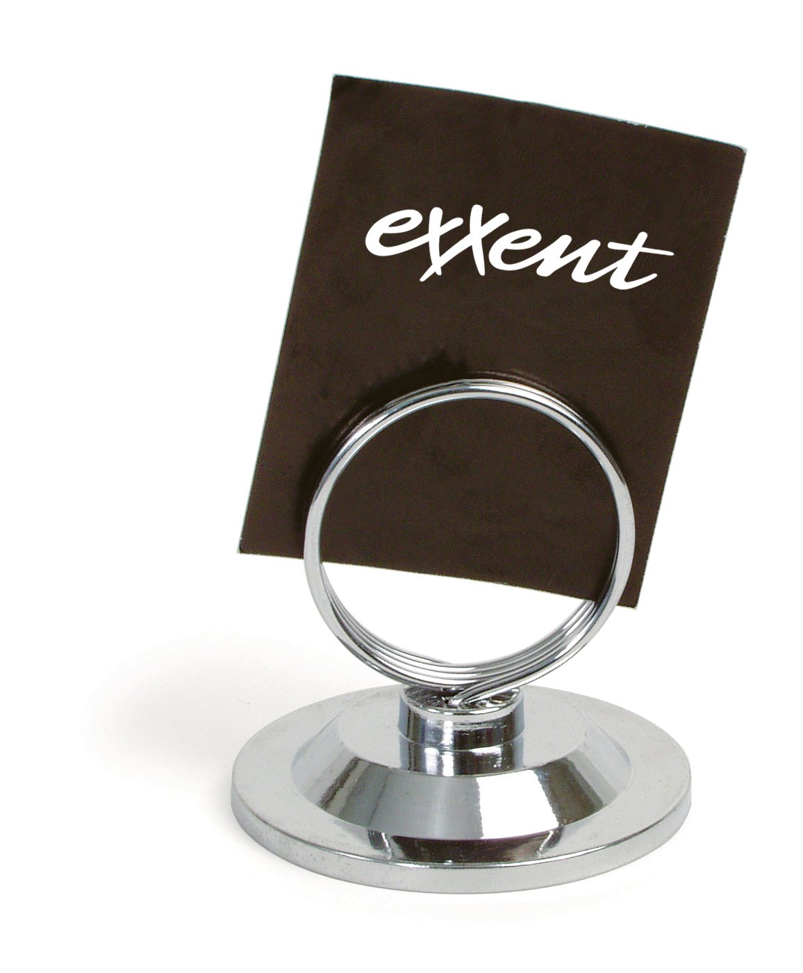 Menyrhållare i krom med ring och svart bakgrund