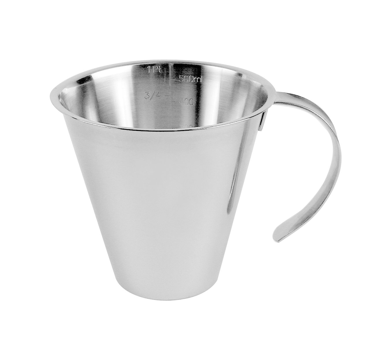 Mått Rostfri utan fot, 0,5 liter, konformad mugg med handtag