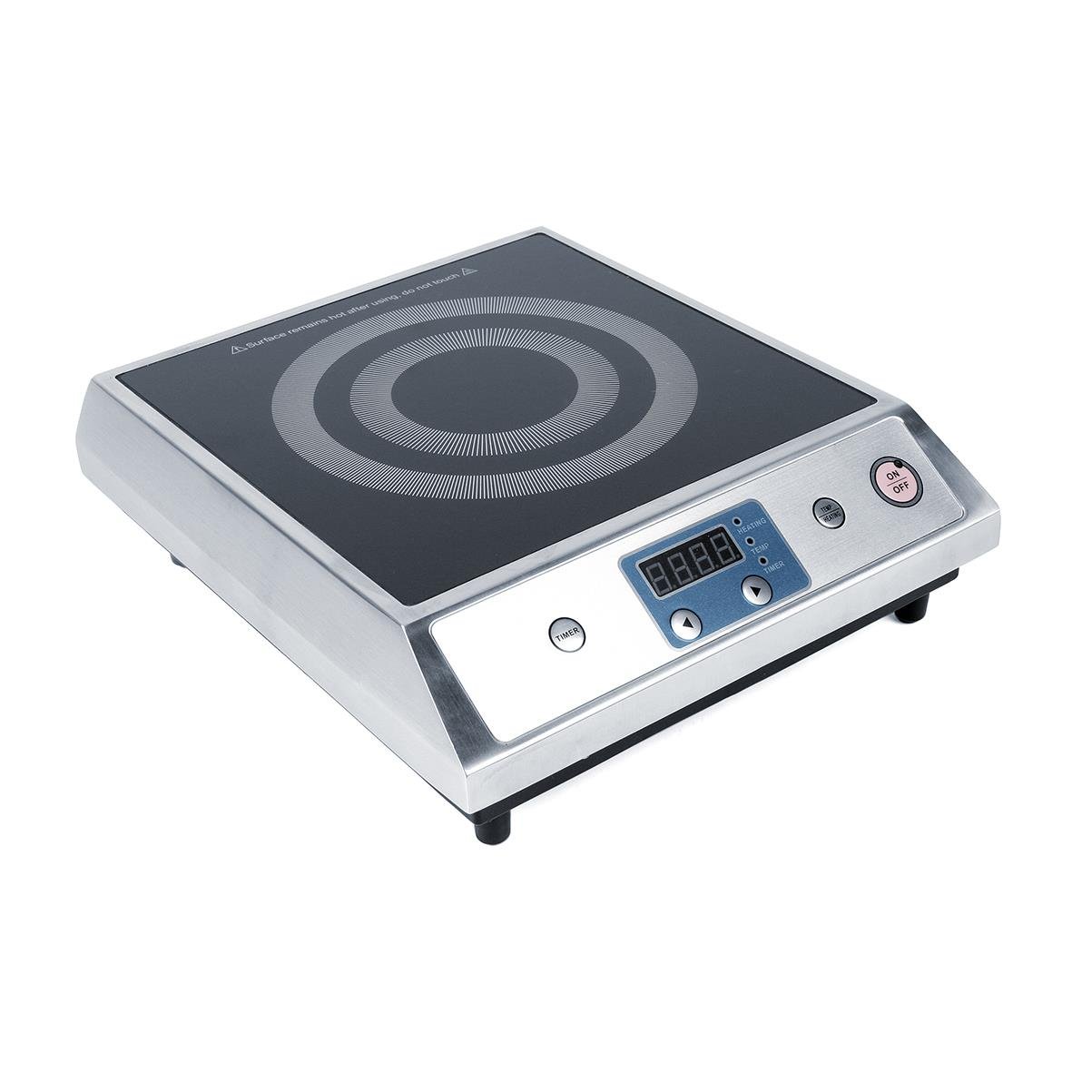 Induktionskokplatta i rostfritt stål med digital display och kontrollknappar, 2,7 kW, 230V, 1-fas, 16Ah