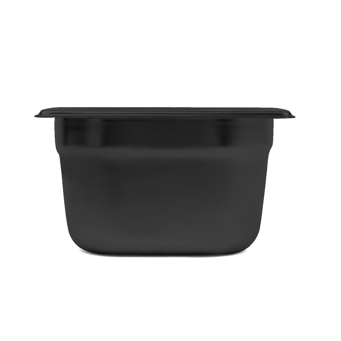 Svart kantin med lock, mått 176x162x100mm, volym 1,5L