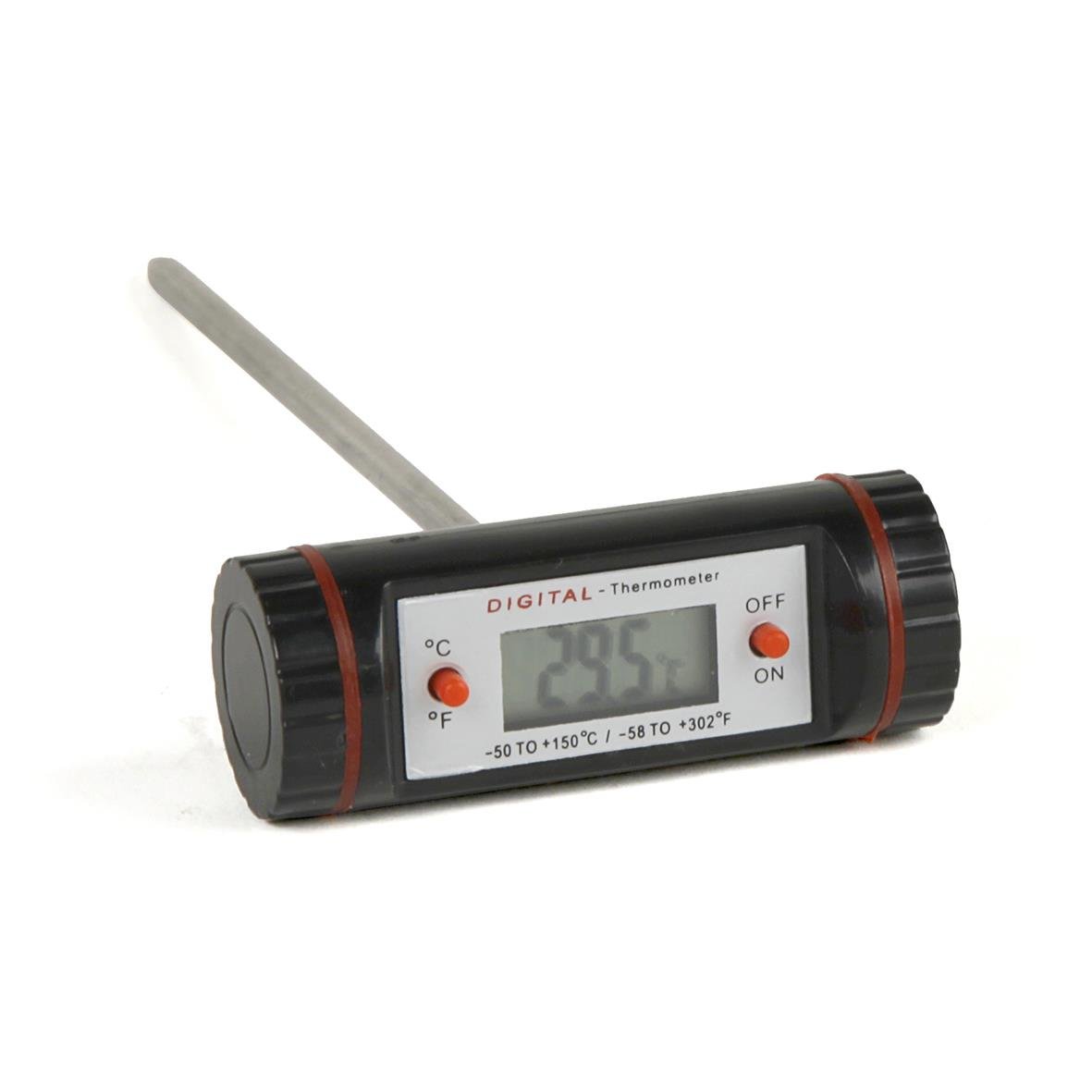 Digitalt köttermometer med display som visar temperatur mellan -50°C och +150°C