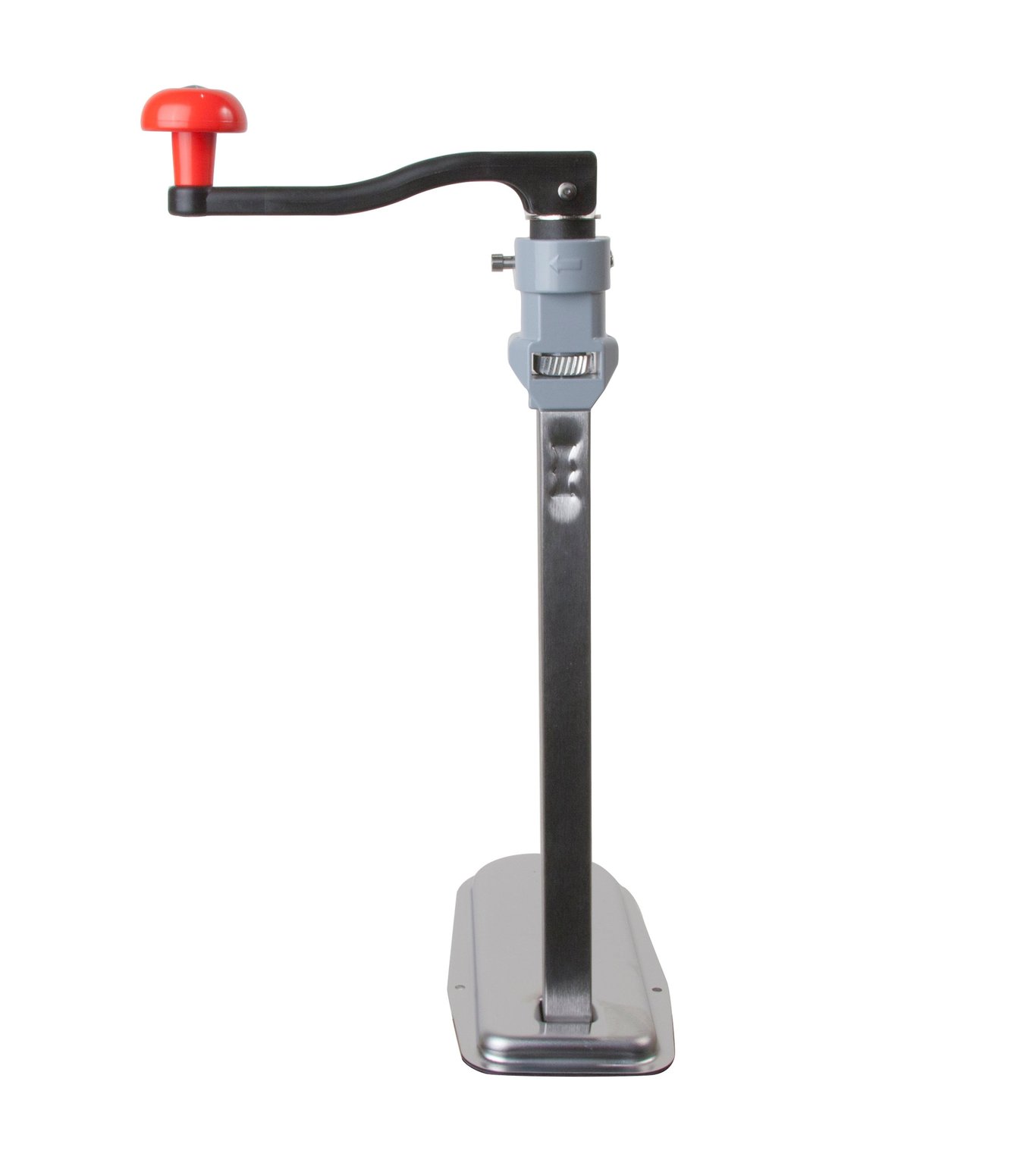 Konservöppnare Exxent Bänkfast med svart arm och röd handtag på metallstativ