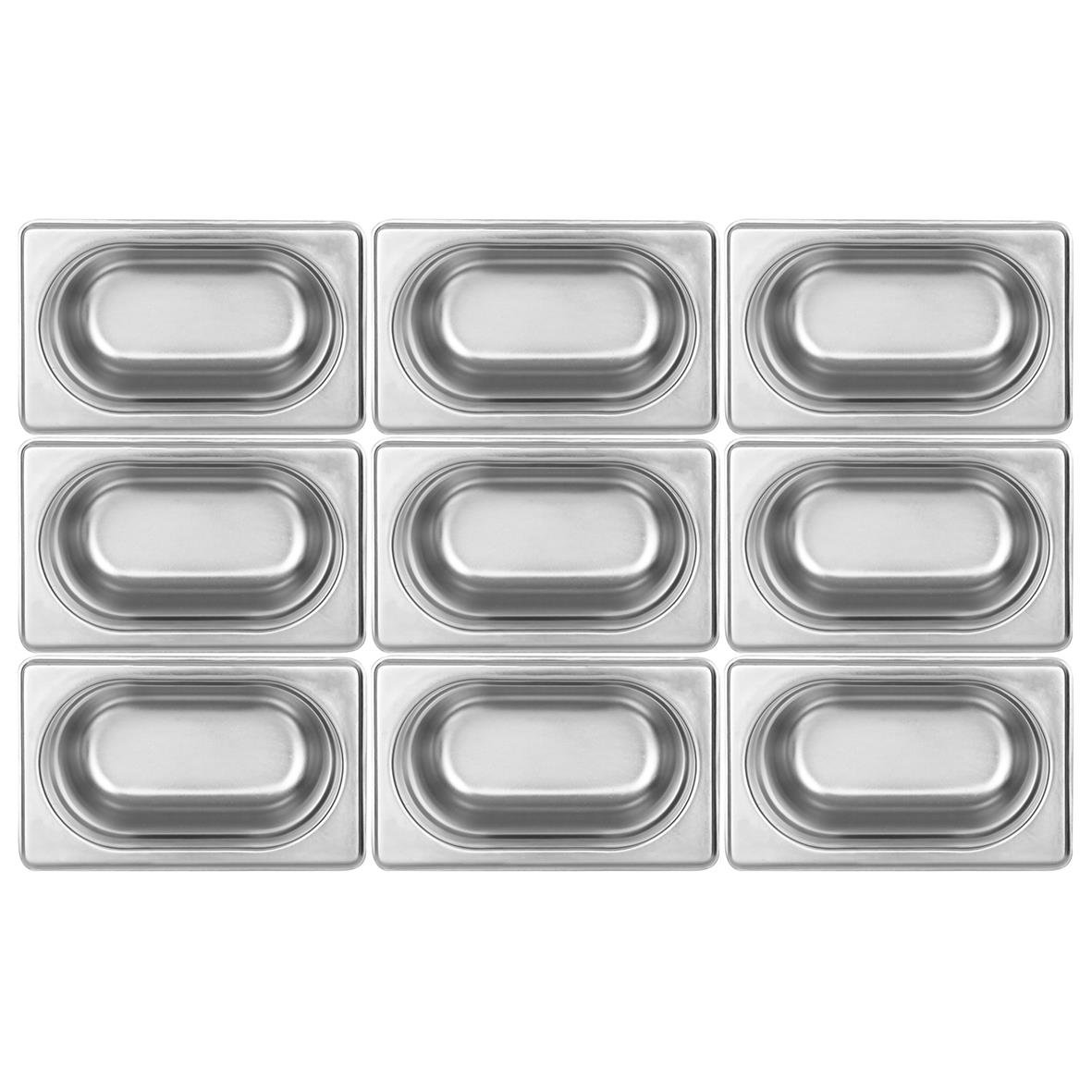 Rostfri GN 1/9-kantig kastrull med 9 fack, mått 176x108x100mm, volym 1L