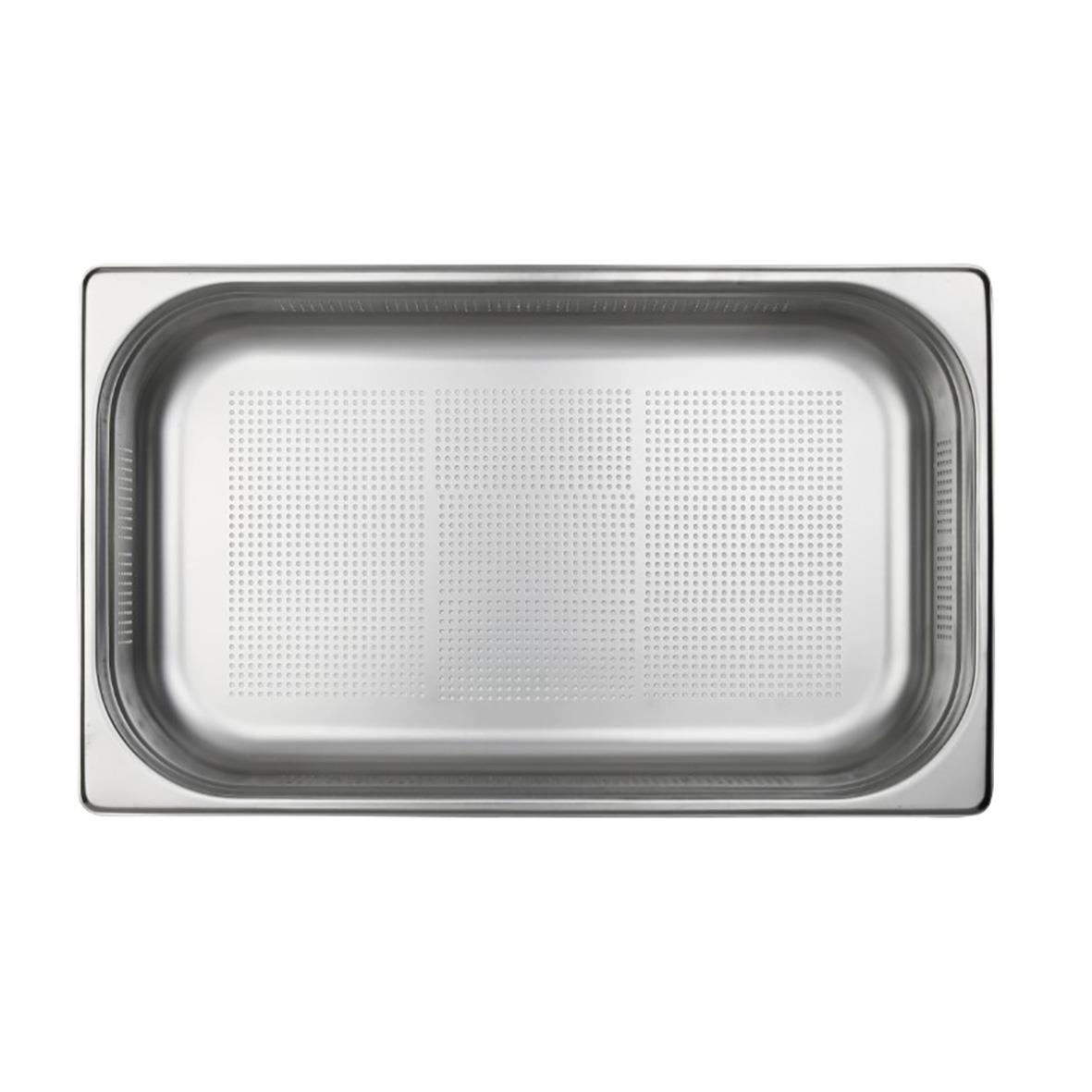 Rostfri GN 1/1-65 kantin med perforerad botten, mått 530x325x65mm, volym 9L