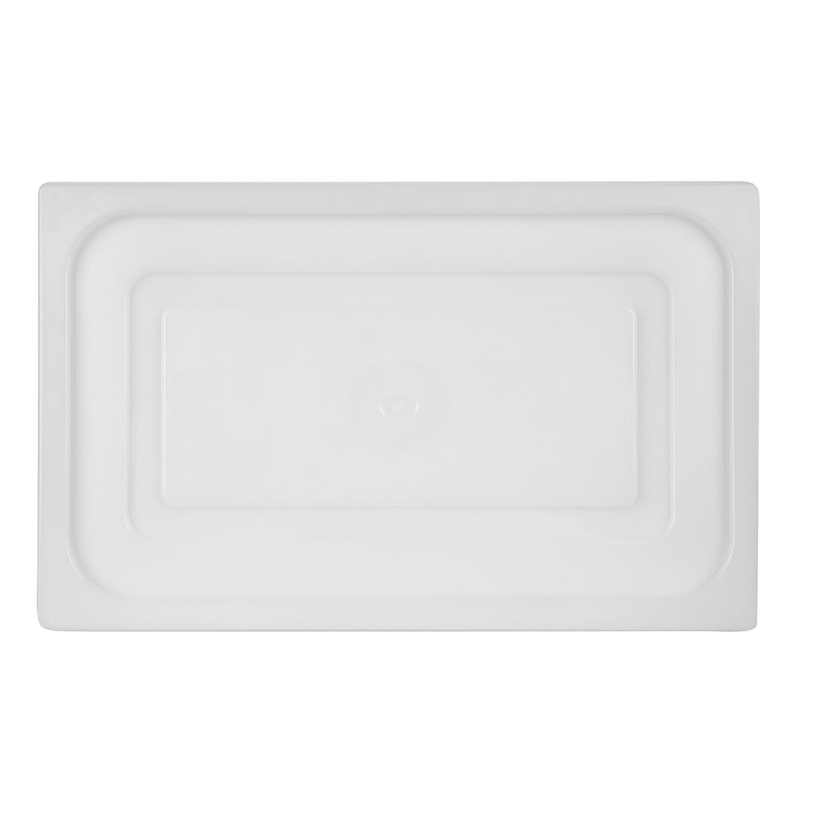 Vit lock till kantin med tydlig kant och handtag, klar plast