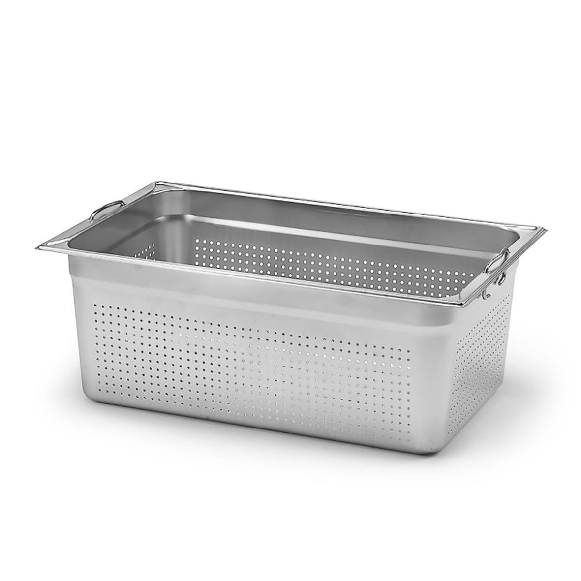 Kantinkärra i rostfritt stål med perforerad botten och sidor, mått 530x325x200mm, volym 27L