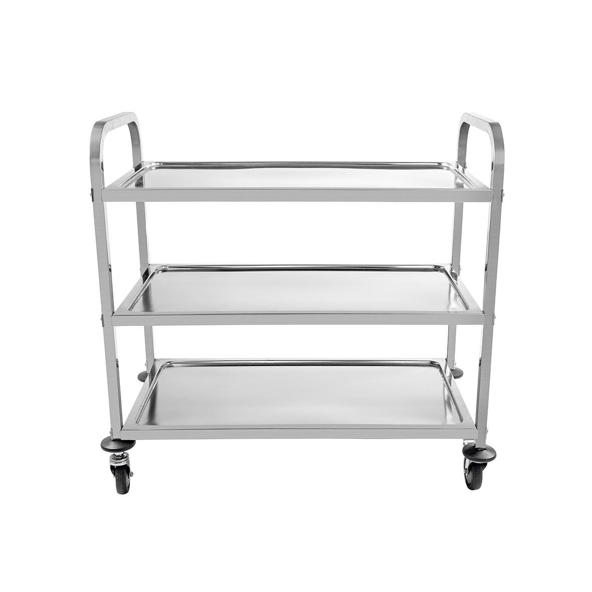 Serveringsvagn Exxent 3 plan i rostfritt stål med hjul, mått 800x500x845/950 mm