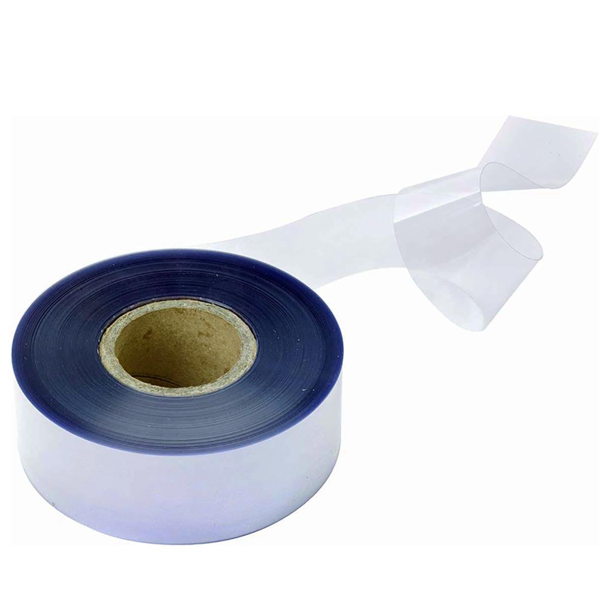 Plastband rulle B60mm 100m/rl med vit plastband som är delvis utdraget