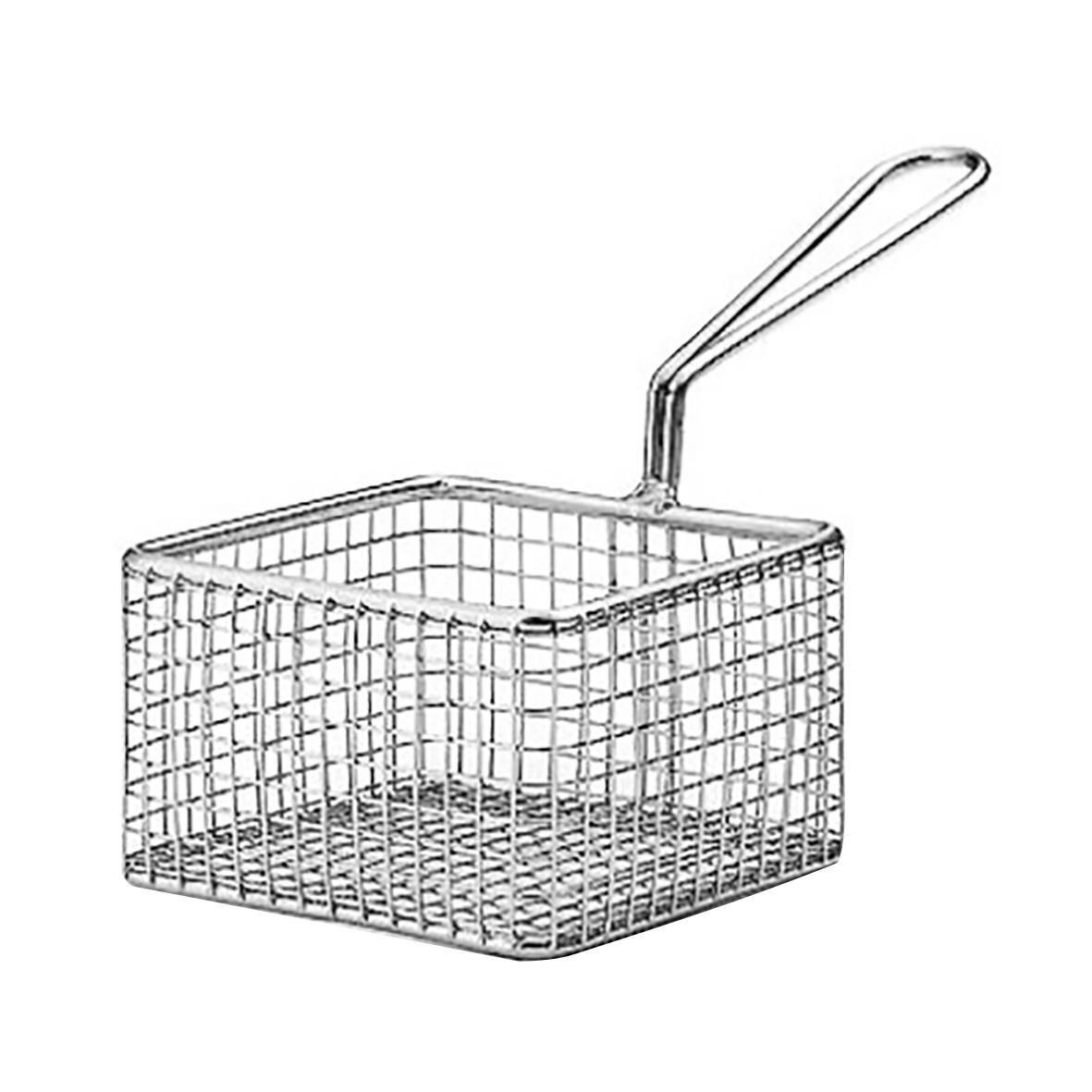 Rostfri frityrkorg med handtag, 10x10x6cm, fyrkantig
