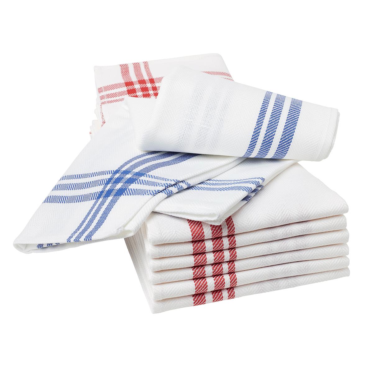 Handdukar med blå och röda randiga mönster, 50x70cm, i linnetyg