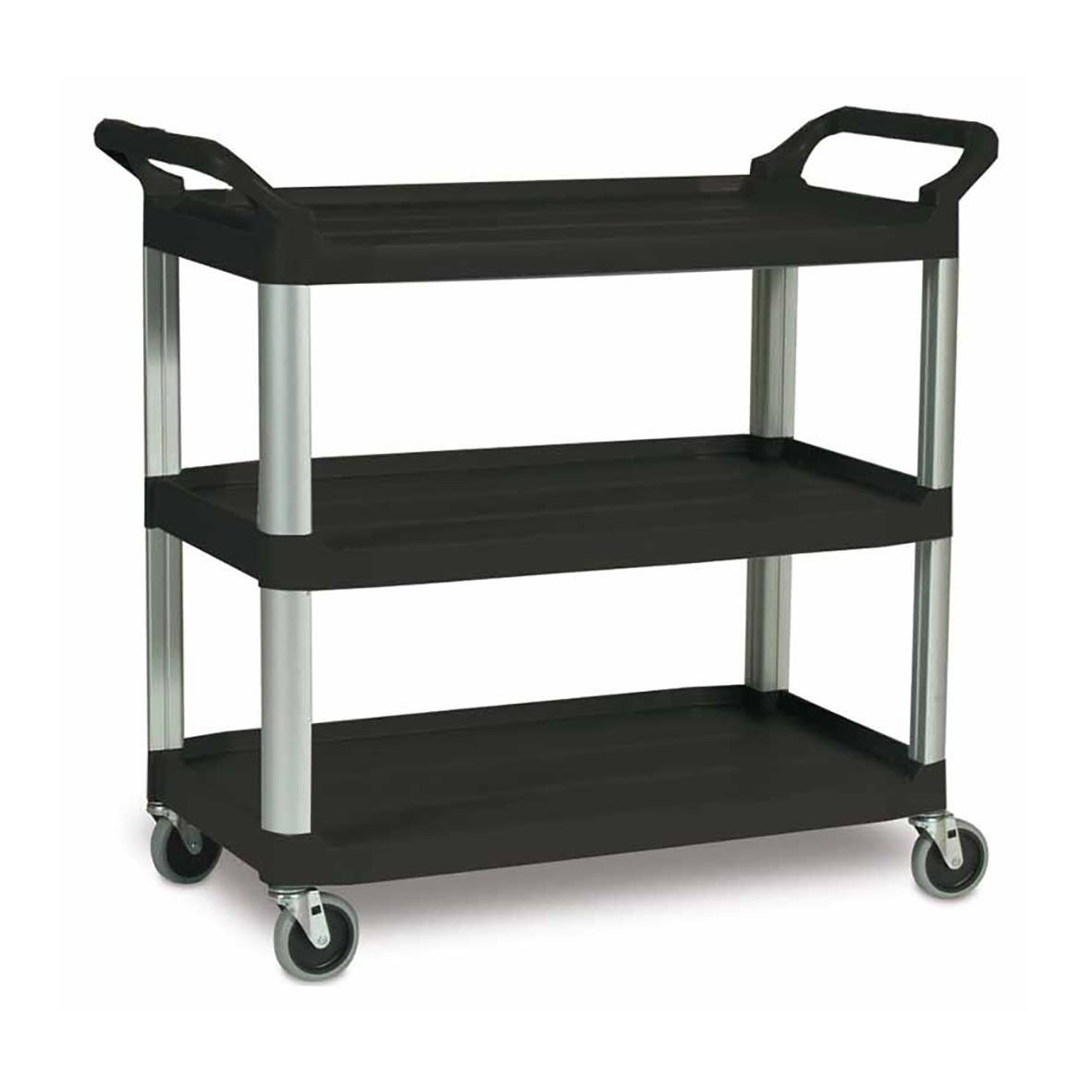 Köksvagn med tre hyllplan i svart, mått 1080x500x960mm, med hjul och handtag