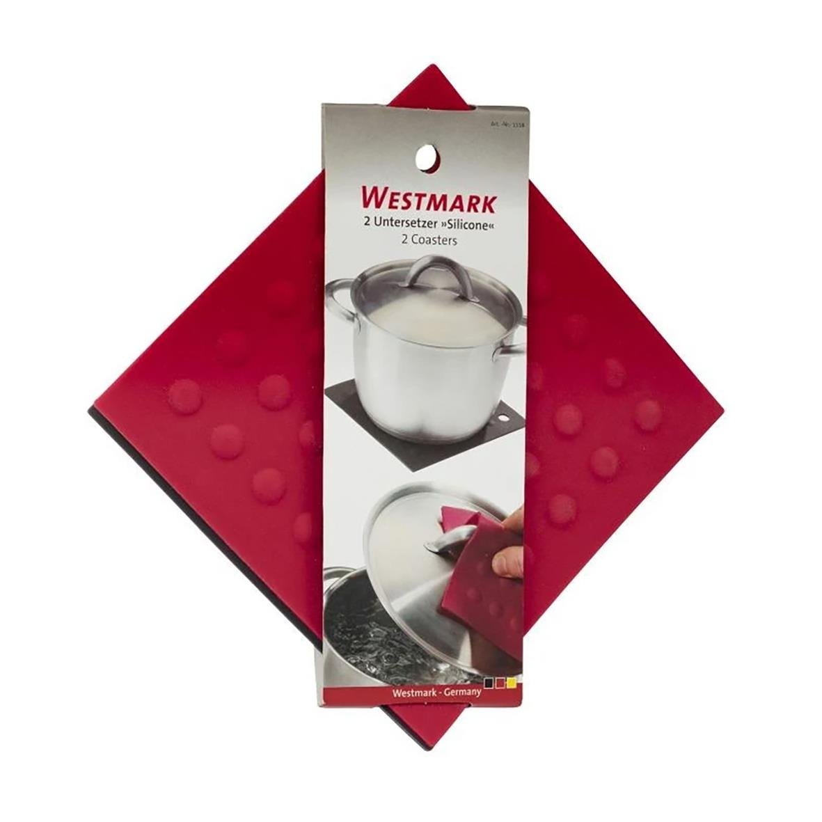Röd/grå silikon grytlapp med 2 coaster, 177x177mm
