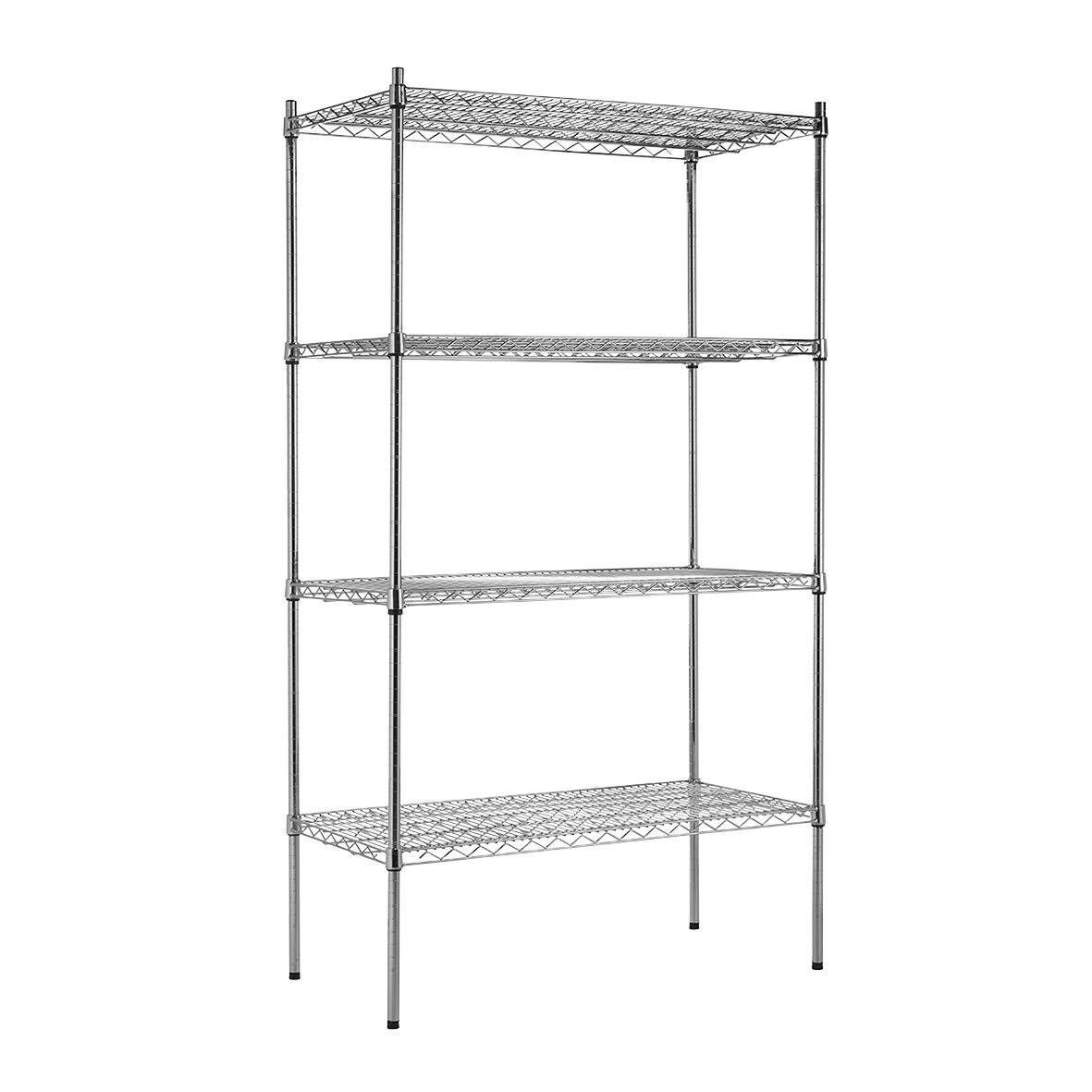 Gallerhylla med fyra hyllplan i krom, mått 1060x530x1880mm