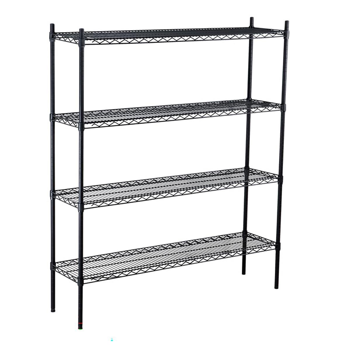 Gallerhylla med fyra hyllplan i svart, mått 1060x355x1600mm