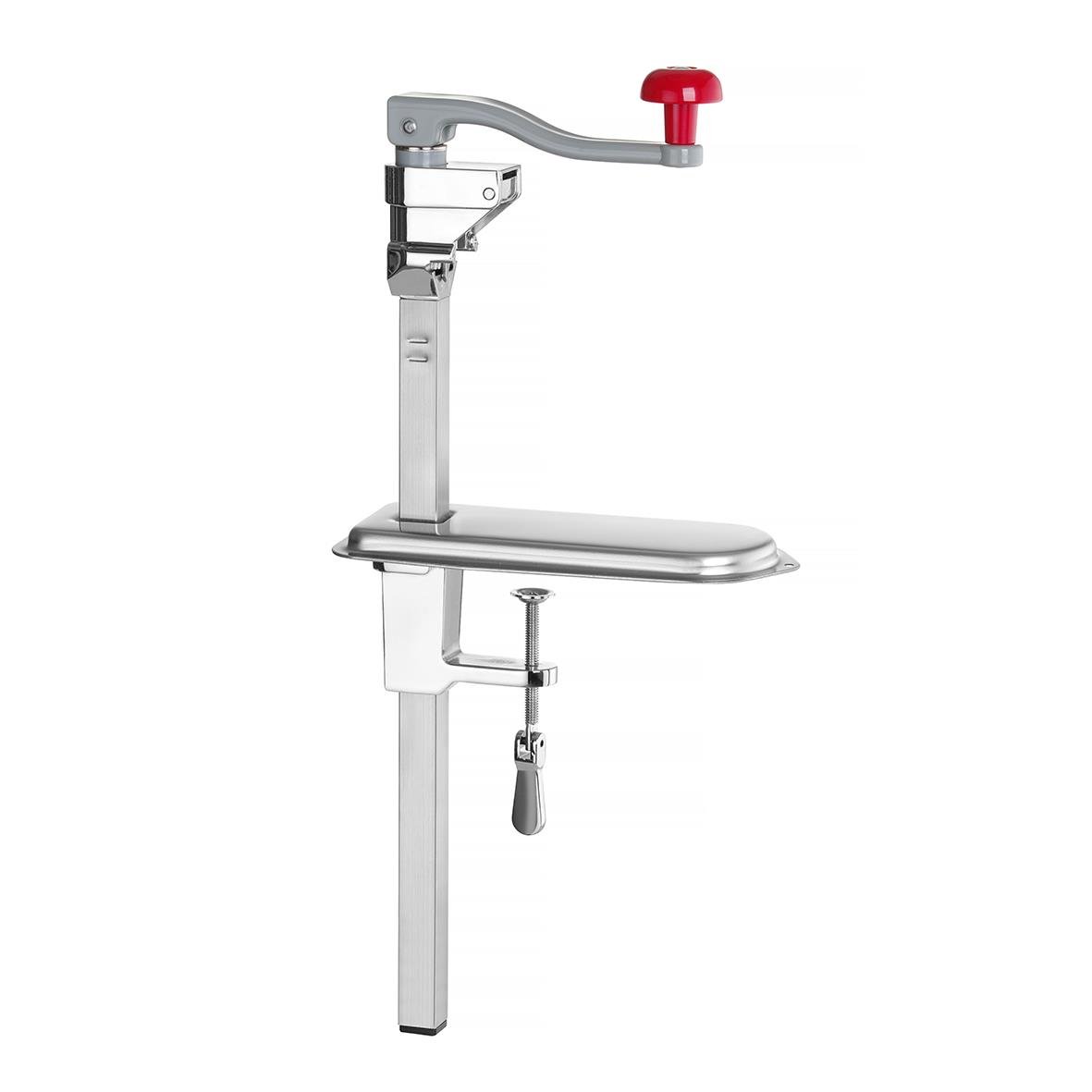 Konservöppnare Hendi monterad på vägg med skruv och en liten arbetsyta