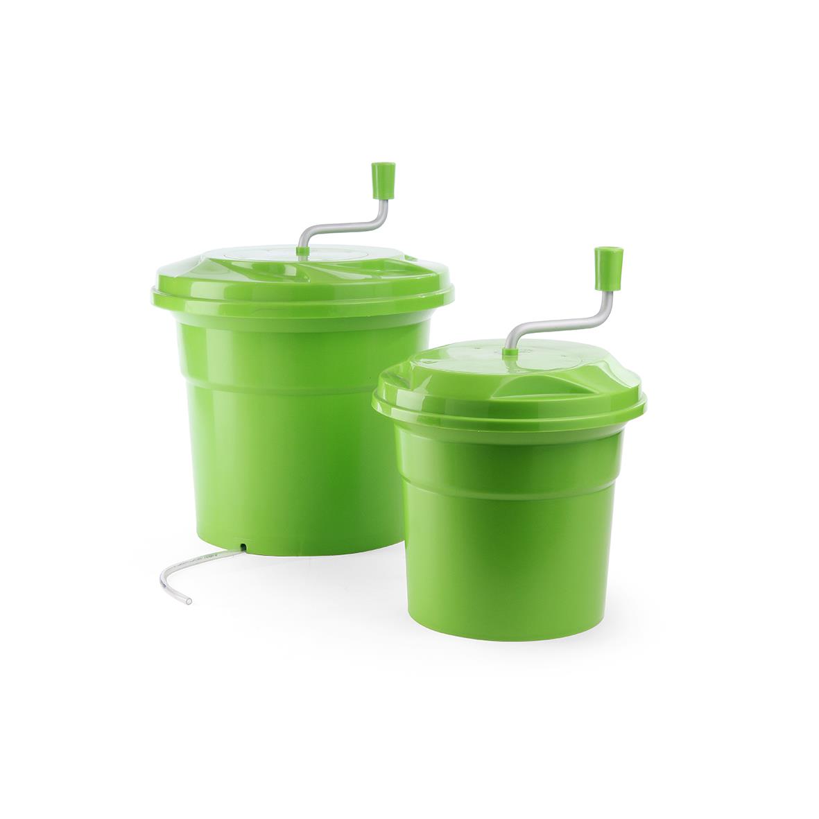 Två gröna salladssnurror Hendi Lime 12L med handtag och lock