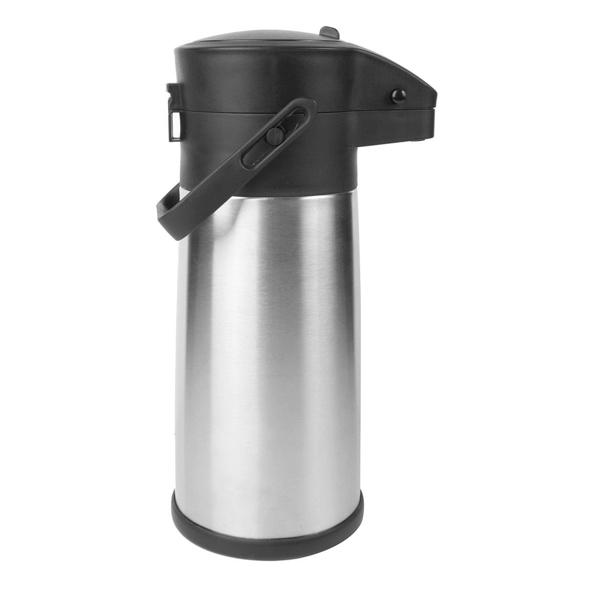 Rostfri pumptermos med svart lock och handtag, 2,2L kapacitet