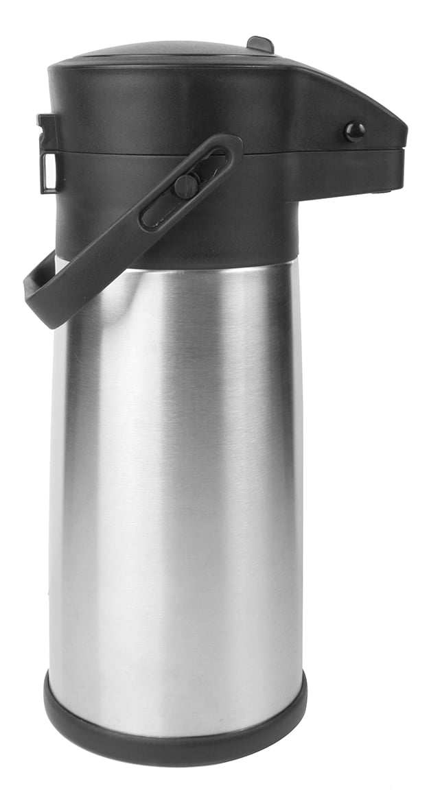 Rostfri pumptermos med svart lock och handtag, 2,2L kapacitet