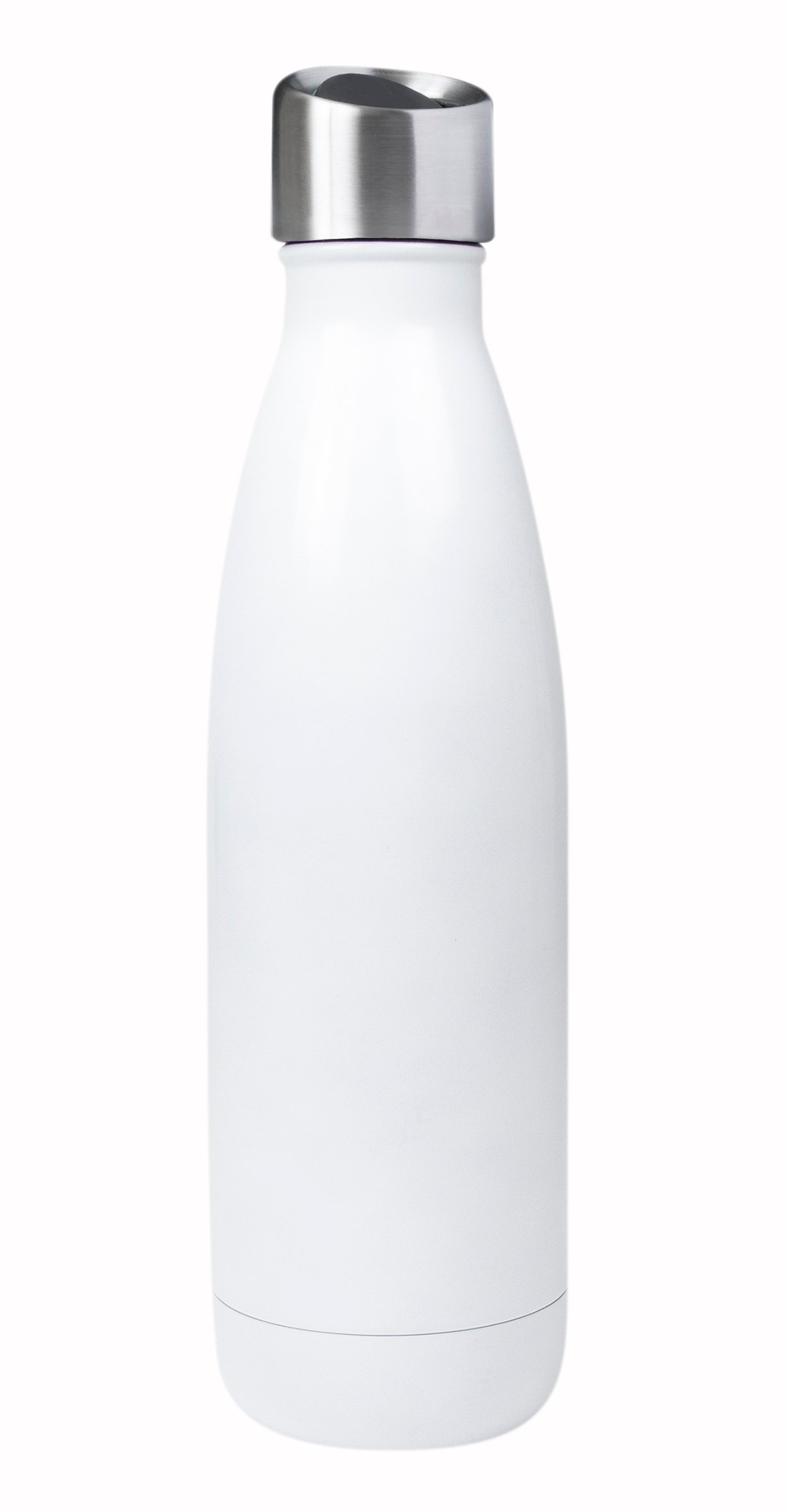 Vitt vattenflaska med silverlock, avsedd för dryckesutbyte