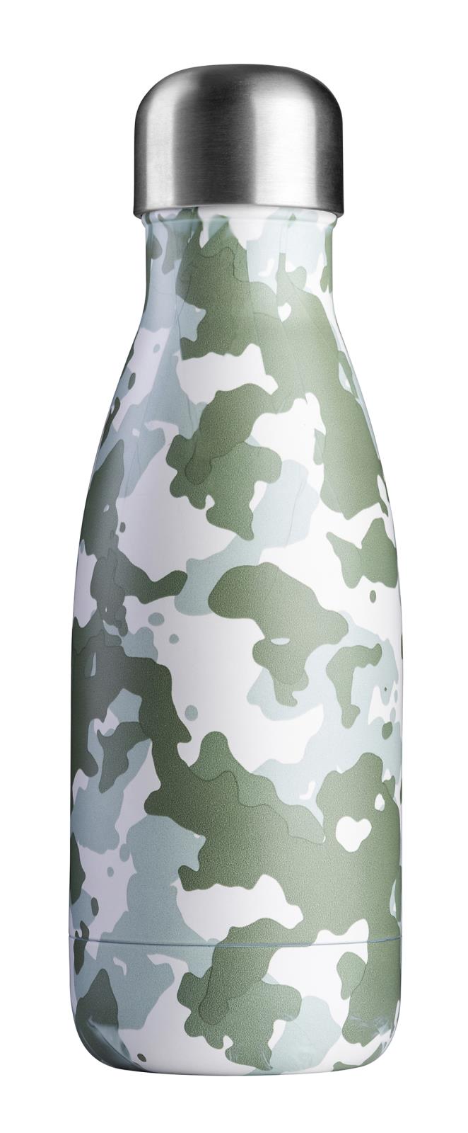 Vattenflaska JobOut Mini Camouflage 280ml med grönt och vitt kamouflagemönster och metallkork