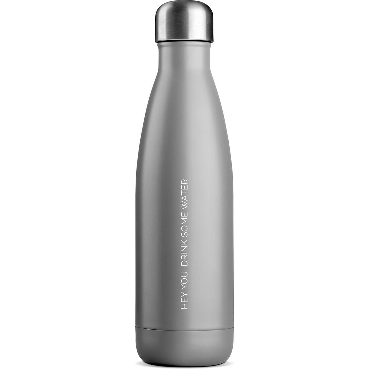 Vattenflaska JobOut Matte Grey 500ml med text Hey you drink some water