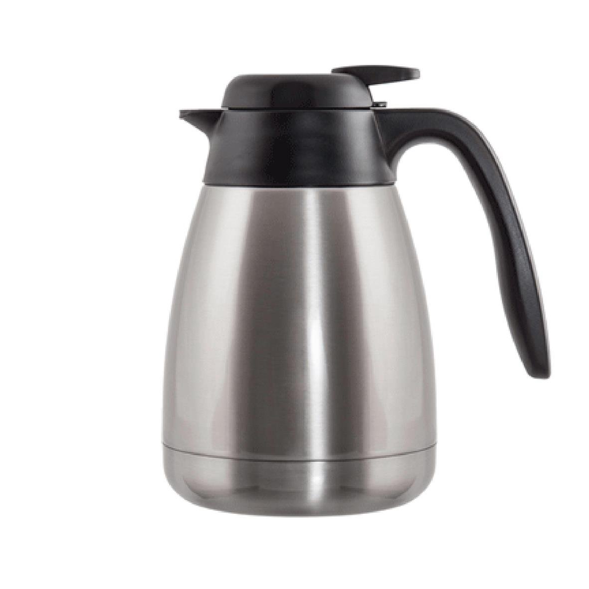 Termoskanna i rostfritt stål med svart lock och handtag, 1 liter kapacitet