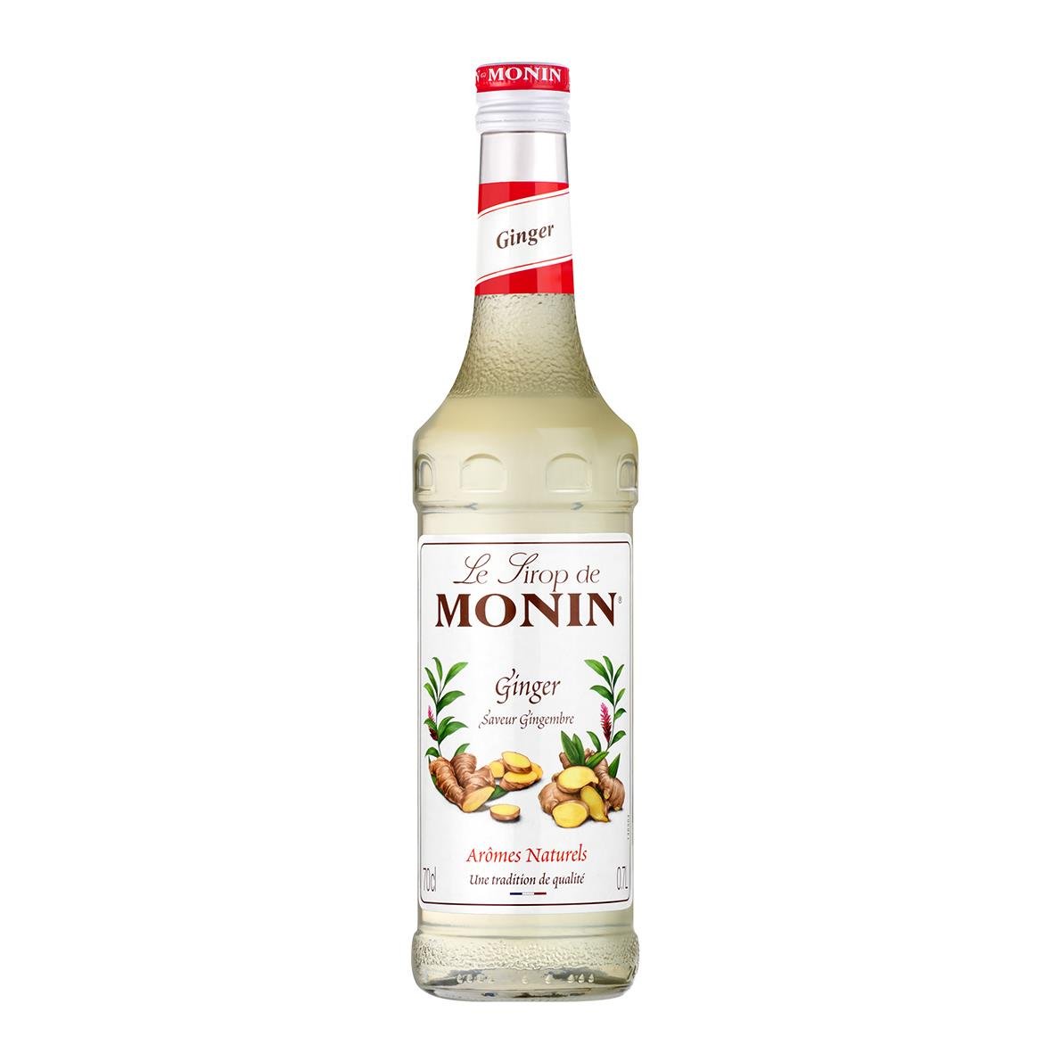 Monin ingefärssirap 70cl flaska med etikett och röd topp