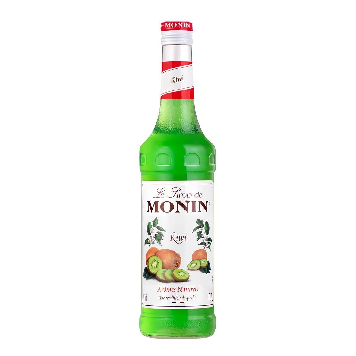 Smaksättare Monin Sirup Kiwi 70cl i grön flaska med röd och vit etikett