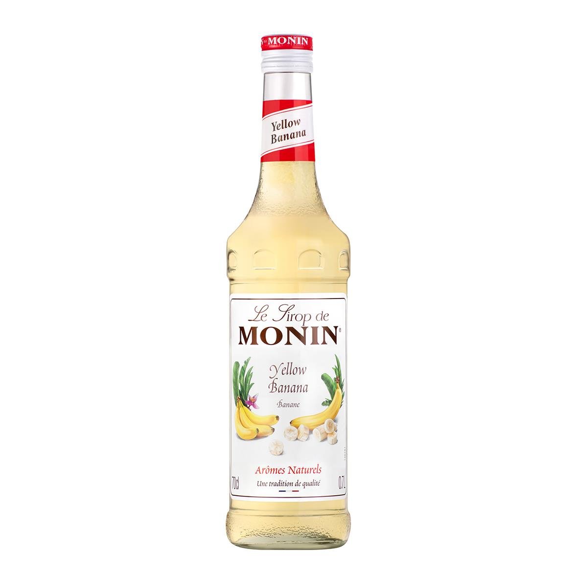 Gul banansmakande Monin sirup på 70cl-flaska