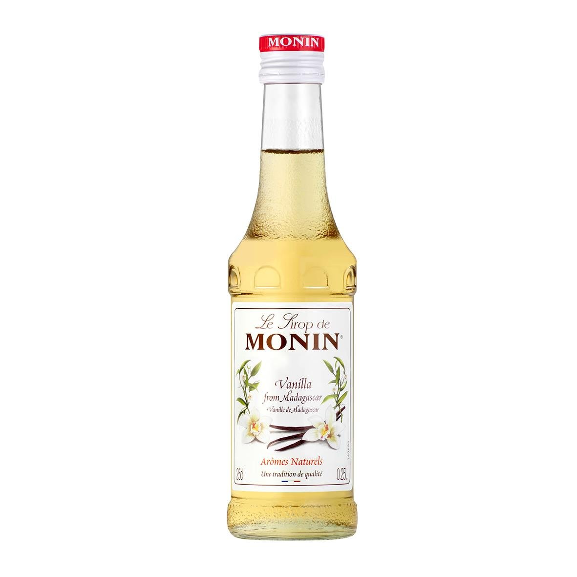 Smaksättare Monin Vaniljsirap 25cl i glasflaska med rött lock