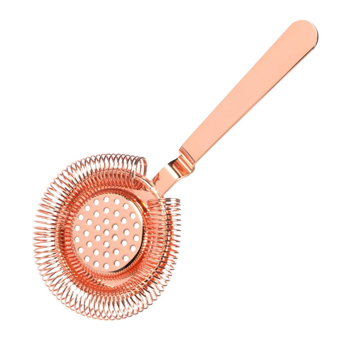 Kopparcocktailssil med rosa handtag och spiralformad design