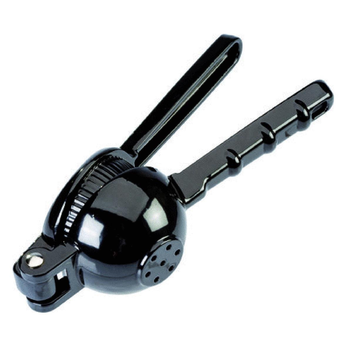 Svart limepressare i metall med handtag och droppskydd