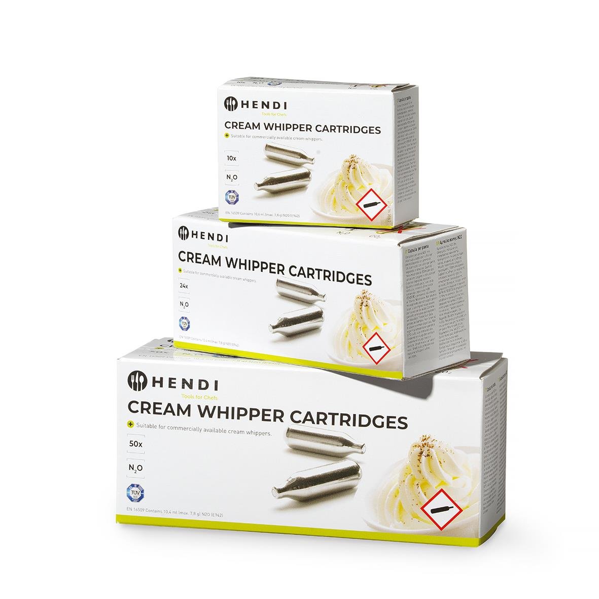 Tre paket med Hendi Cream Whipper-kapslar, för vispning av grädde