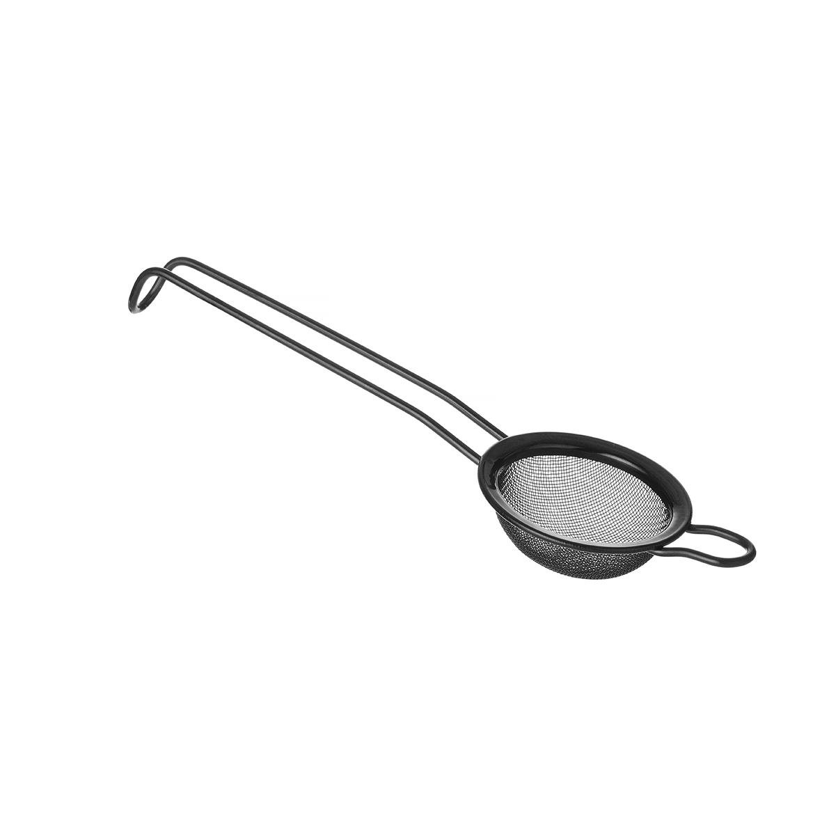 Silversil för att sila och dränera mat, med lång handtag och rund form