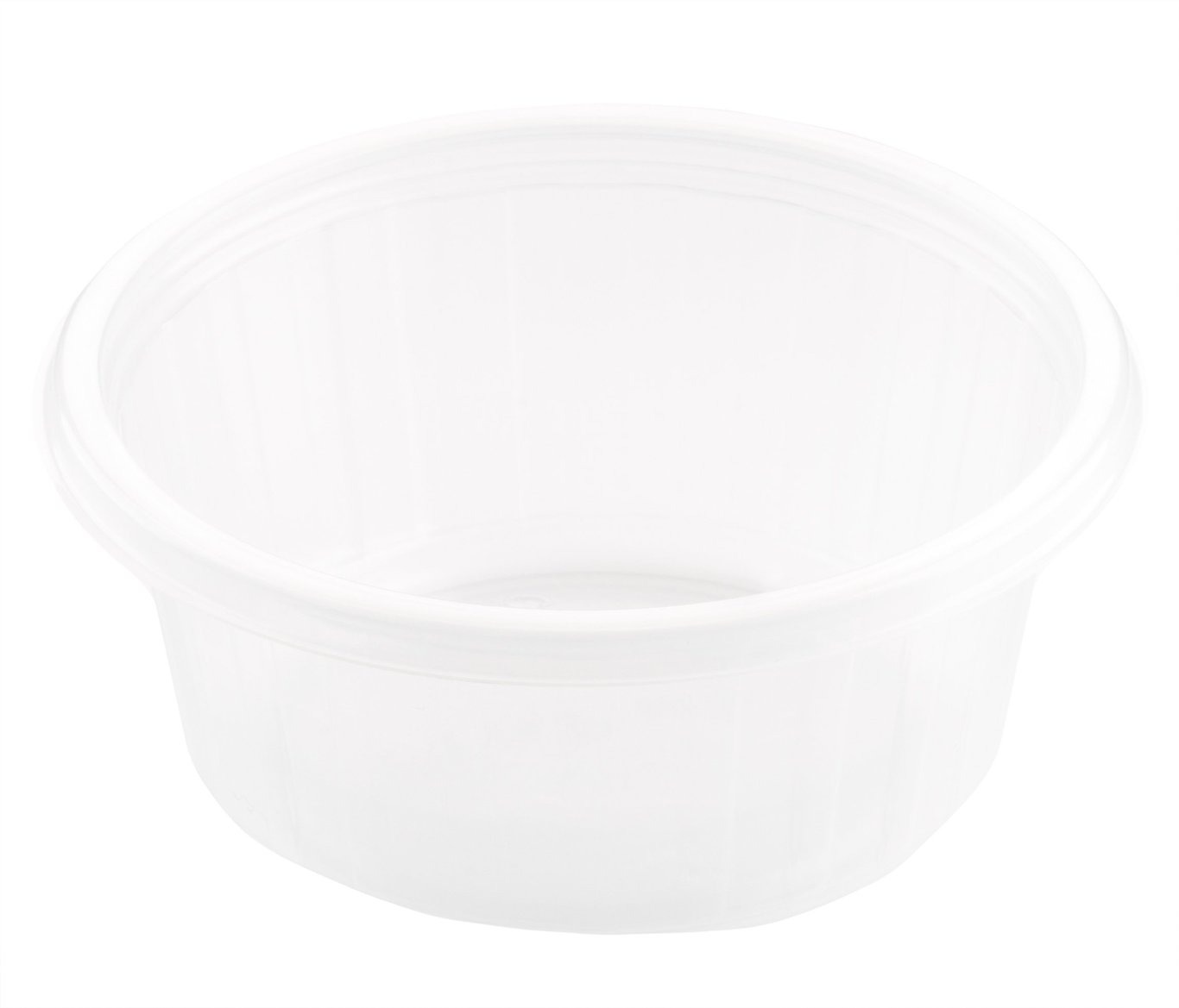 Rund, genomskinlig PET plastbehållare med diameter 112 mm och höjd 40 mm, 200 ml kapacitet