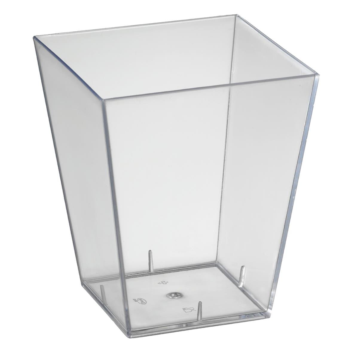 Fyrkantig, transparent plastbägare från Duni, 57x57x67mm, 150ml kapacitet