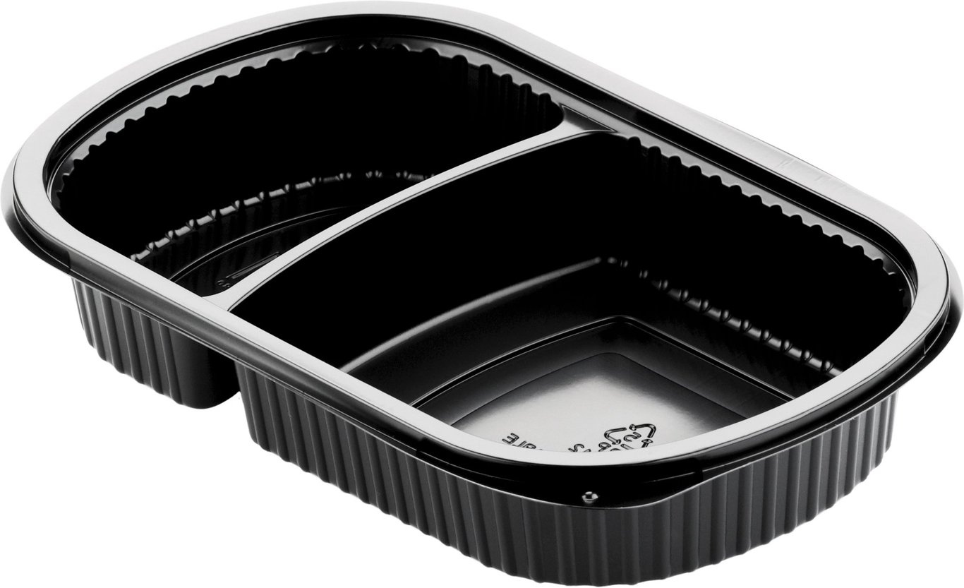 Svart plastlåda Duni Mealbox 2-F PP, 500/250ml, rektangulär