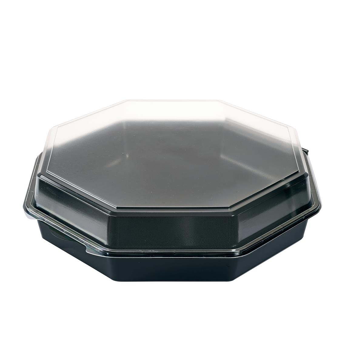 Plastform Duni Octaview PS svart/klar 2500ml, rund plastbehållare med lock