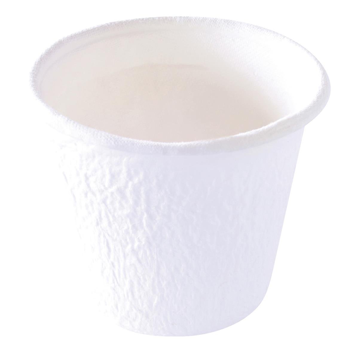 Vit dressingbägare av Duni Bagasse, 85 ml, med texturerad yta